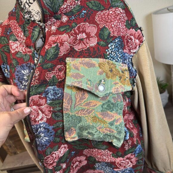 POL Patchwork Tapestry Shacket Floral Full Zip Oversized Size L Boho Hippie - Picture 3 of 10